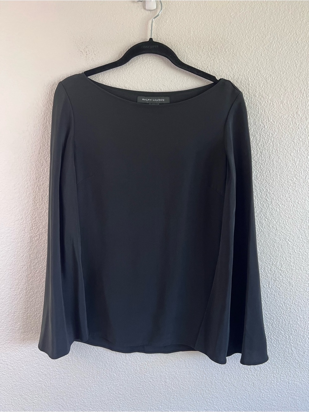 Ralph Lauren Black Label Boatneck Cape Georgette Cocktail Blouse Black 4